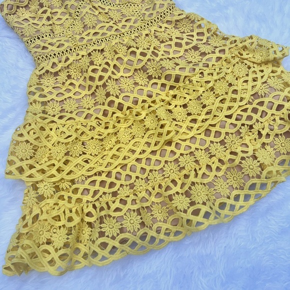 Lulu’s Beauty and Lace Yellow Crochet Mini Dress - Picture 7 of 9
